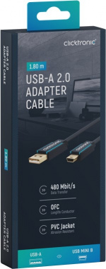 ClickTronic Adapterkabel från USB A till USB Mini B 2.0 Premiumkabel | USB A-kontakt USB mini B-kontakt | 1,8 m | 480 Mbit/s