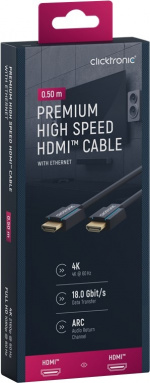 ClickTronic Premium High Speed HDMI™ Cable with Ethernet Premium cable | 1x HDMI™ plug 1x HDMI™ plug | 0.5 m | UHD 4K @ 60 Hz ClickTronic Premium High Speed HDMI™ Cable with Ethernet Premium cable | 1x HDMI™ plug 1x HDMI™ plug | 0.5 m | UHD 4K @ 60 Hz