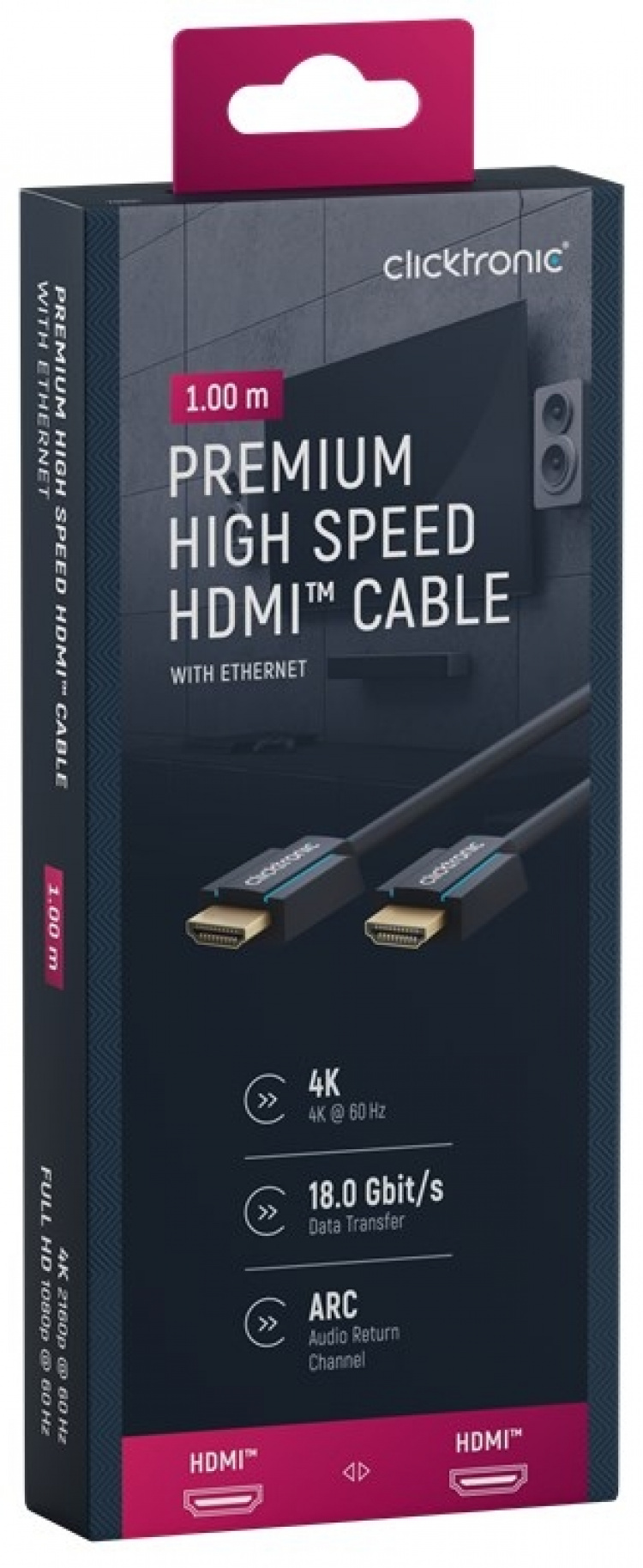 ClickTronic Premium High Speed HDMI™ Cable with Ethernet Premium cable | 1x HDMI™ plug 1x HDMI™ plug | 1.0 m | UHD 4K @ 60 Hz ClickTronic Premium High Speed HDMI™ Cable with Ethernet Premium cable | 1x HDMI™ plug 1x HDMI™ plug | 1.0 m | UHD 4K @ 60 Hz