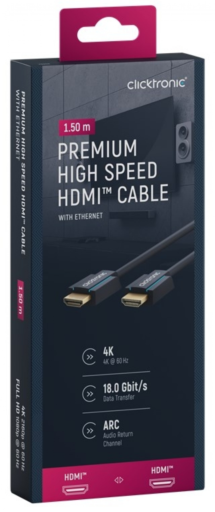 ClickTronic Premium High Speed HDMI™ Cable with Ethernet Premium cable | 1x HDMI™ plug 1x HDMI™ plug | 1.5 m | UHD 4K @ 60 Hz ClickTronic Premium High Speed HDMI™ Cable with Ethernet Premium cable | 1x HDMI™ plug 1x HDMI™ plug | 1.5 m | UHD 4K @ 60 Hz