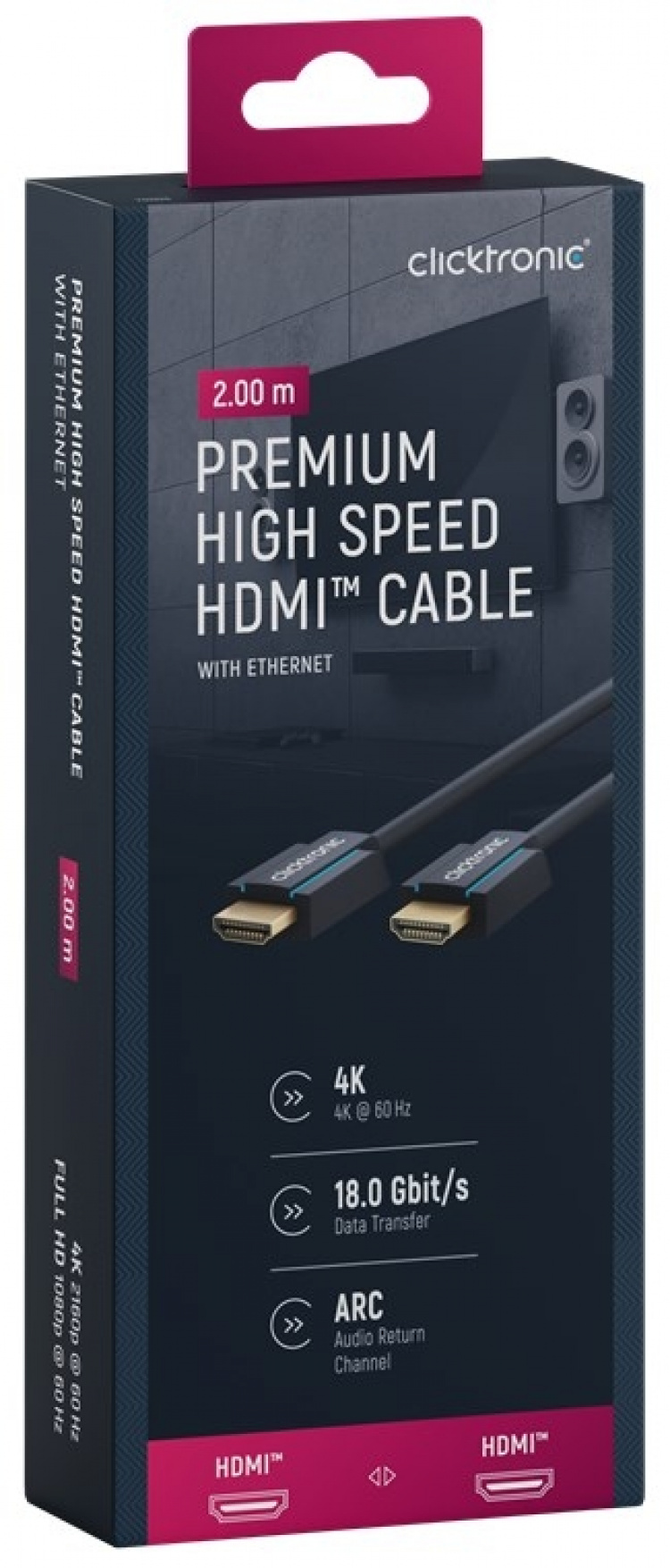 ClickTronic Premium High Speed HDMI™ Cable with Ethernet Premium cable | 1x HDMI™ plug 1x HDMI™ plug | 2.0 m | UHD 4K @ 60 Hz ClickTronic Premium High Speed HDMI™ Cable with Ethernet Premium cable | 1x HDMI™ plug 1x HDMI™ plug | 2.0 m | UHD 4K @ 60 Hz