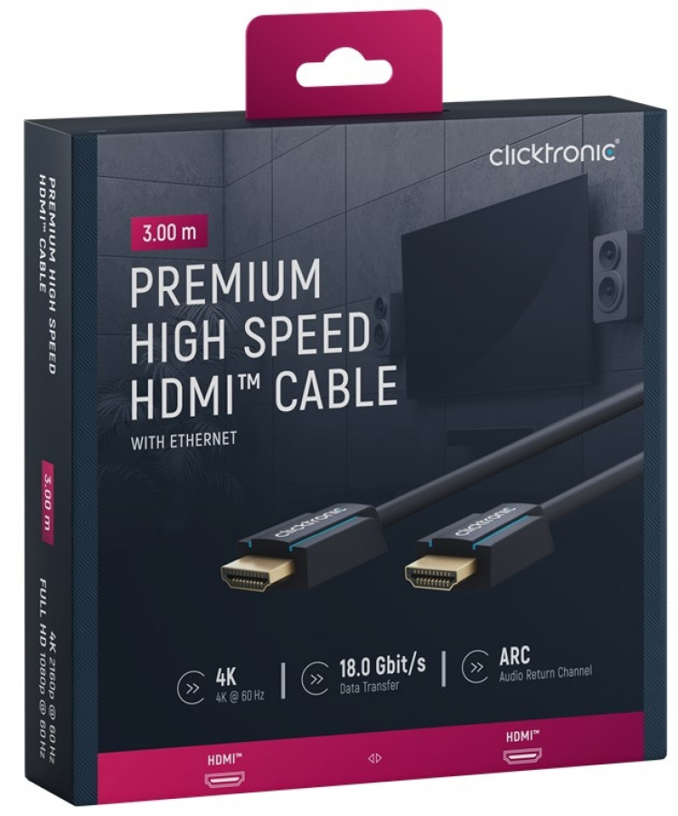 ClickTronic Premium High Speed HDMI™ Cable with Ethernet Premium cable | 1x HDMI™ plug 1x HDMI™ plug | 3.0 m | UHD 4K @ 60 Hz ClickTronic Premium High Speed HDMI™ Cable with Ethernet Premium cable | 1x HDMI™ plug 1x HDMI™ plug | 3.0 m | UHD 4K @ 60 Hz