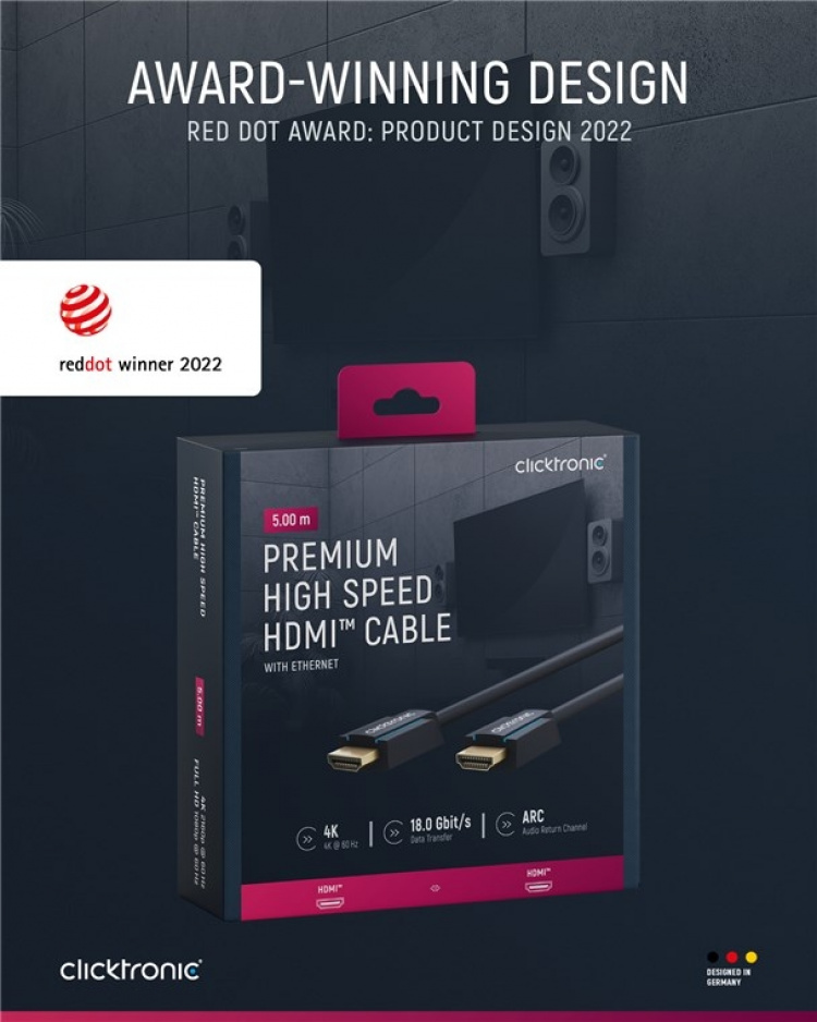ClickTronic Premium High Speed HDMI™ Cable with Ethernet Premium cable | 1x HDMI™ plug 1x HDMI™ plug | 5.0 m | UHD 4K @ 60 Hz ClickTronic Premium High Speed HDMI™ Cable with Ethernet Premium cable | 1x HDMI™ plug 1x HDMI™ plug | 5.0 m | UHD 4K @ 60 Hz