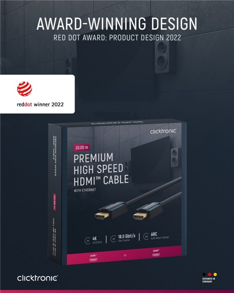 ClickTronic Höghastighets HDMI™-kabel med Ethernet Premiumkabel | 1x HDMI™-kontakt 1x HDMI™-kontakt | 10,0 m | UHD 4K @ 60 Hz ClickTronic Höghastighets HDMI™-kabel med Ethernet Premiumkabel | 1x HDMI™-kontakt 1x HDMI™-kontakt | 10,0 m | UHD 4K @ 60 Hz