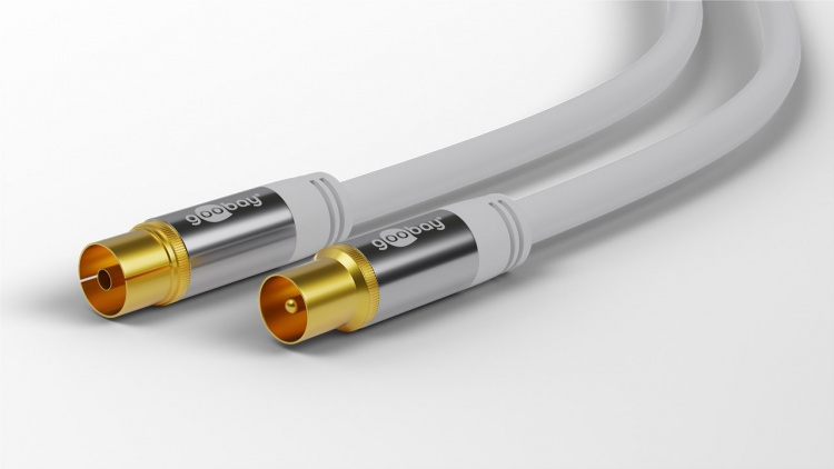 Goobay TV Antenna Cable (135 dB), 4x Shielded gold-plated, coaxial socket > coaxial plug, 2 m Goobay TV Antenna Cable (135 dB), 4x Shielded gold-plated, coaxial socket > coaxial plug, 2 m