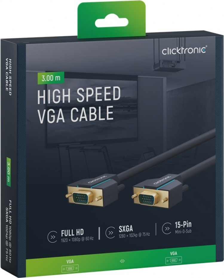 ClickTronic VGA-kabel Premiumkabel | 1x VGA-kontakt 1x VGA-kontakt | 3,0 m | SXGA @ 75 Hz