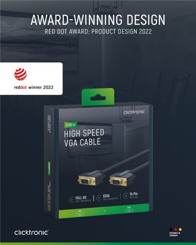 ClickTronic VGA-kabel Premiumkabel | 1x VGA-kontakt 1x VGA-kontakt | 5,0 m | SXGA @ 75 Hz