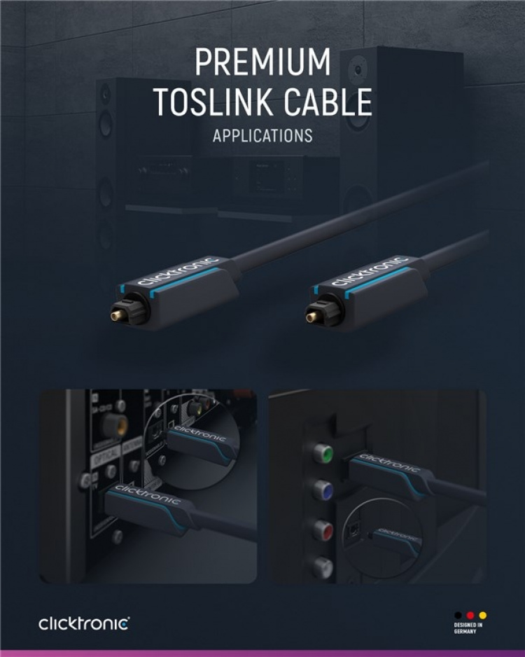 ClickTronic Toslink Cable Premium cable | 1x Toslink plug 1x Toslink plug | 0.5 m | Polymer fibre optic cable ClickTronic Toslink Cable Premium cable | 1x Toslink plug 1x Toslink plug | 0.5 m | Polymer fibre optic cable