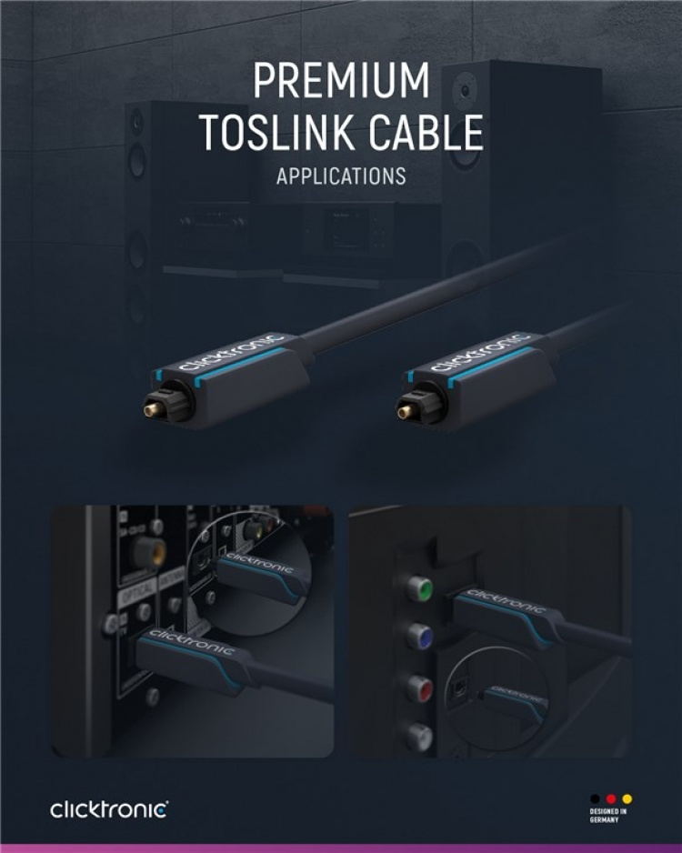 ClickTronic Toslink Cable Premium cable | 1x Toslink plug 1x Toslink plug | 1.0 m | Polymer fibre optic cable ClickTronic Toslink Cable Premium cable | 1x Toslink plug 1x Toslink plug | 1.0 m | Polymer fibre optic cable
