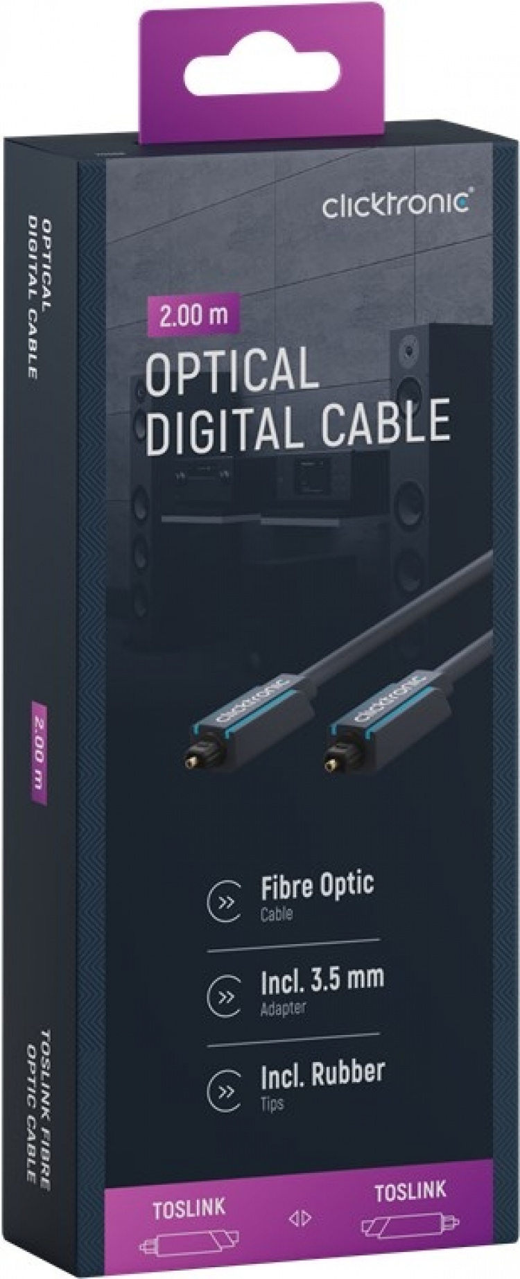 ClickTronic Toslink Cable Premium cable | 1x Toslink plug 1x Toslink plug | 2.0 m | Polymer fibre optic cable ClickTronic Toslink Cable Premium cable | 1x Toslink plug 1x Toslink plug | 2.0 m | Polymer fibre optic cable