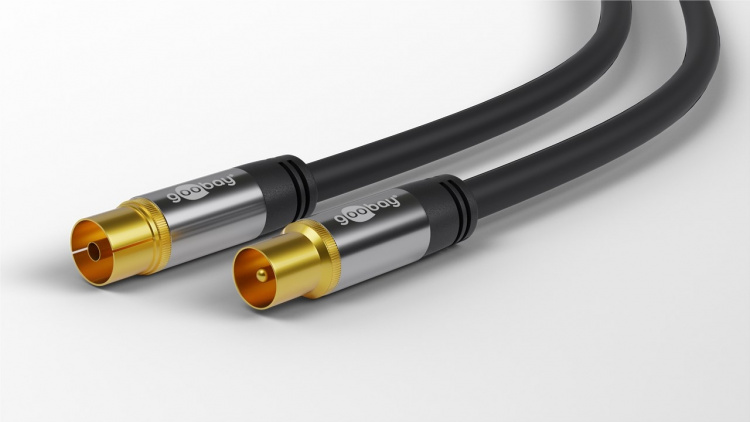 Goobay TV Antenna Cable (135 dB), 4x Shielded gold-plated, coaxial socket > coaxial plug, 3 m
