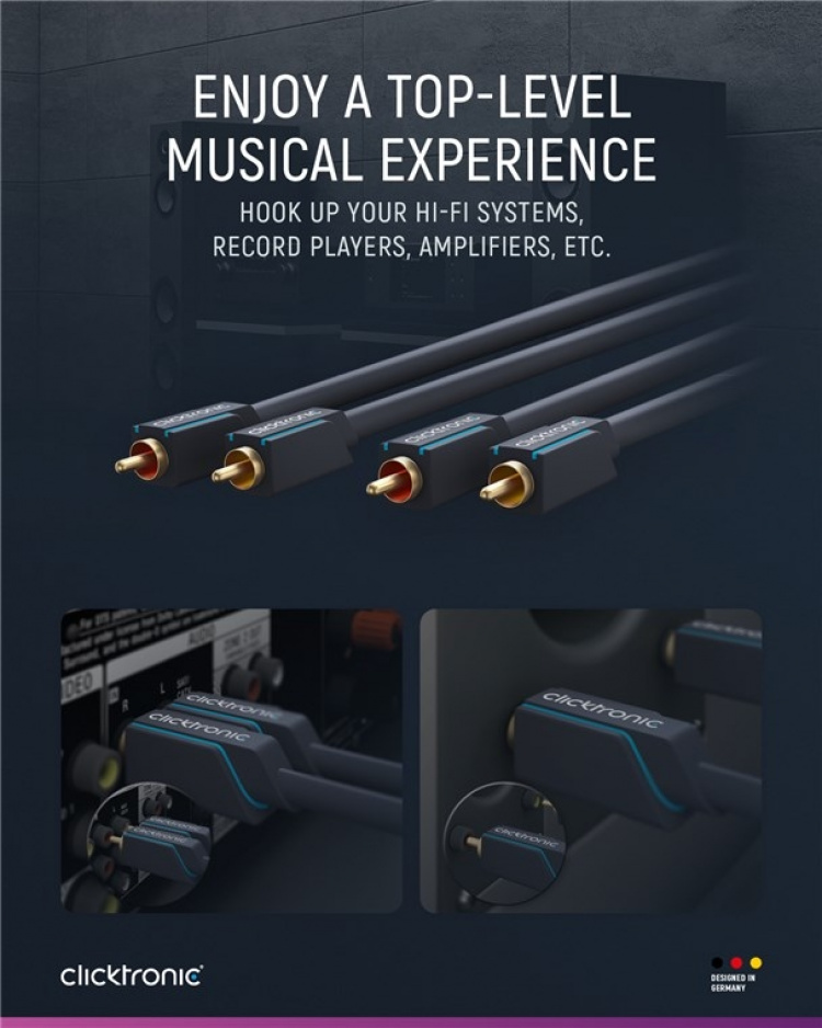 ClickTronic RCA-kabel, stereo Premiumkabel | 2x RCA plugg 2x RCA plugg | 7,5 m | OFC innerledare ClickTronic RCA-kabel, stereo Premiumkabel | 2x RCA plugg 2x RCA plugg | 7,5 m | OFC innerledare