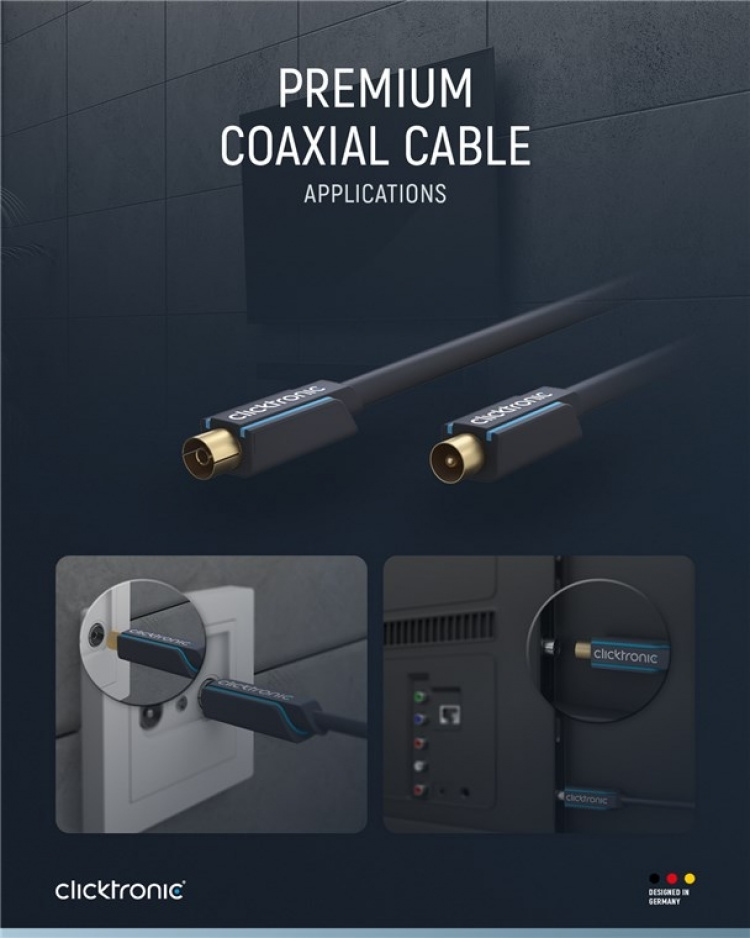 ClickTronic Koaxialkabel Premiumkabel | Koaxialkontakt Koaxialkoppling | 2,0 m | > 95 dB ClickTronic Koaxialkabel Premiumkabel | Koaxialkontakt Koaxialkoppling | 2,0 m | > 95 dB