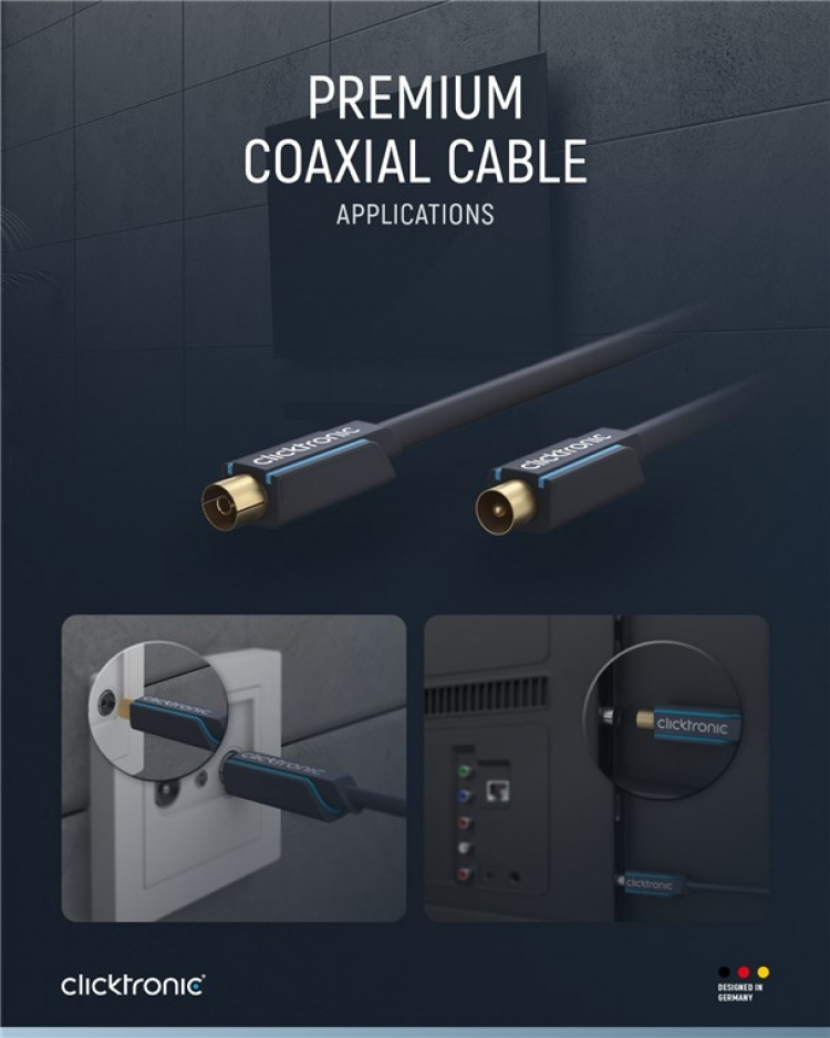 ClickTronic Koaxialkabel Premiumkabel | Koaxialkontakt Koaxialkoppling | 3,0 m | > 95 dB ClickTronic Koaxialkabel Premiumkabel | Koaxialkontakt Koaxialkoppling | 3,0 m | > 95 dB