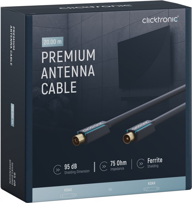 ClickTronic Koaxialkabel Premiumkabel | Koaxialkontakt Koaxialkoppling | 20,0 m | > 95 dB ClickTronic Koaxialkabel Premiumkabel | Koaxialkontakt Koaxialkoppling | 20,0 m | > 95 dB