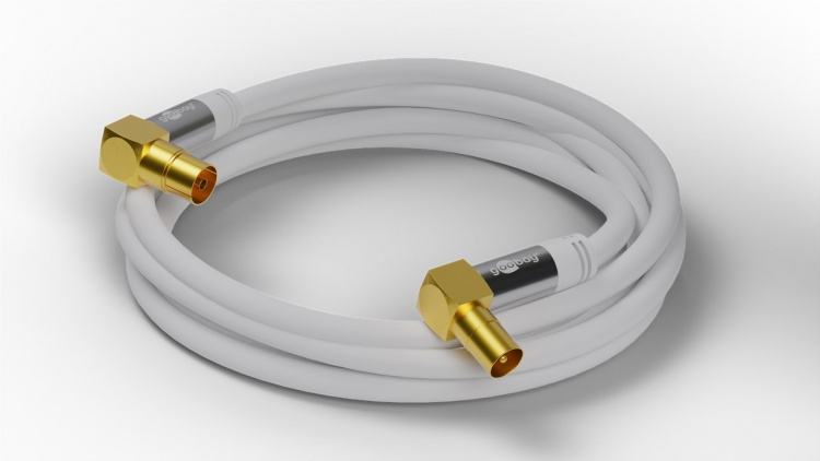 Goobay TV Antenna Cable (135 dB), 4x Shielded gold-plated, coaxial socket 90° > coaxial plug 90°, 2 m Goobay TV Antenna Cable (135 dB), 4x Shielded gold-plated, coaxial socket 90° > coaxial plug 90°, 2 m