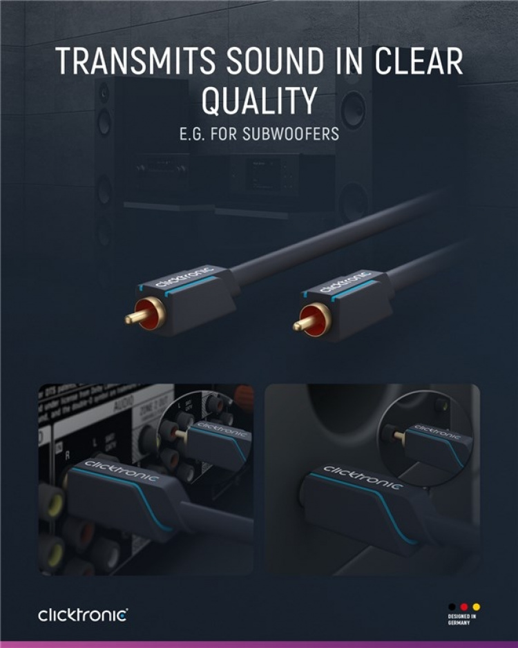 ClickTronic RCA-kabel, mono Premiumkabel | 1x cinch plug 1x cinch plug | 1,0 m | OFC innerledare