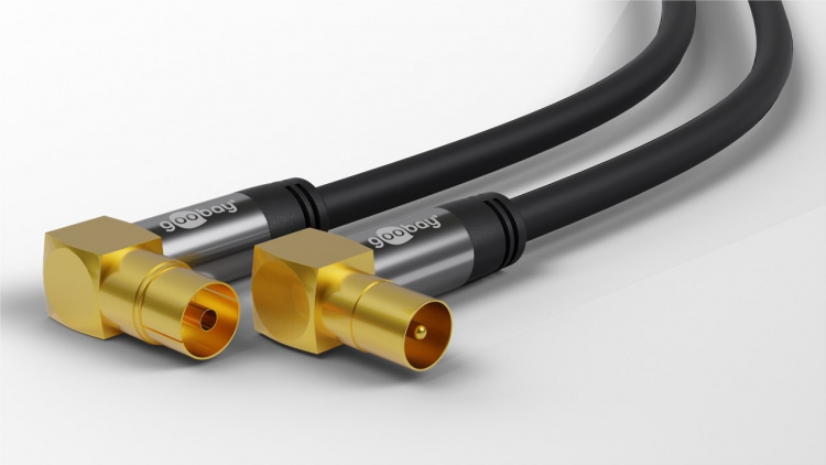 Goobay TV Antenna Cable (135 dB), 4x Shielded gold-plated, coaxial socket 90° > coaxial plug 90°, 2 m