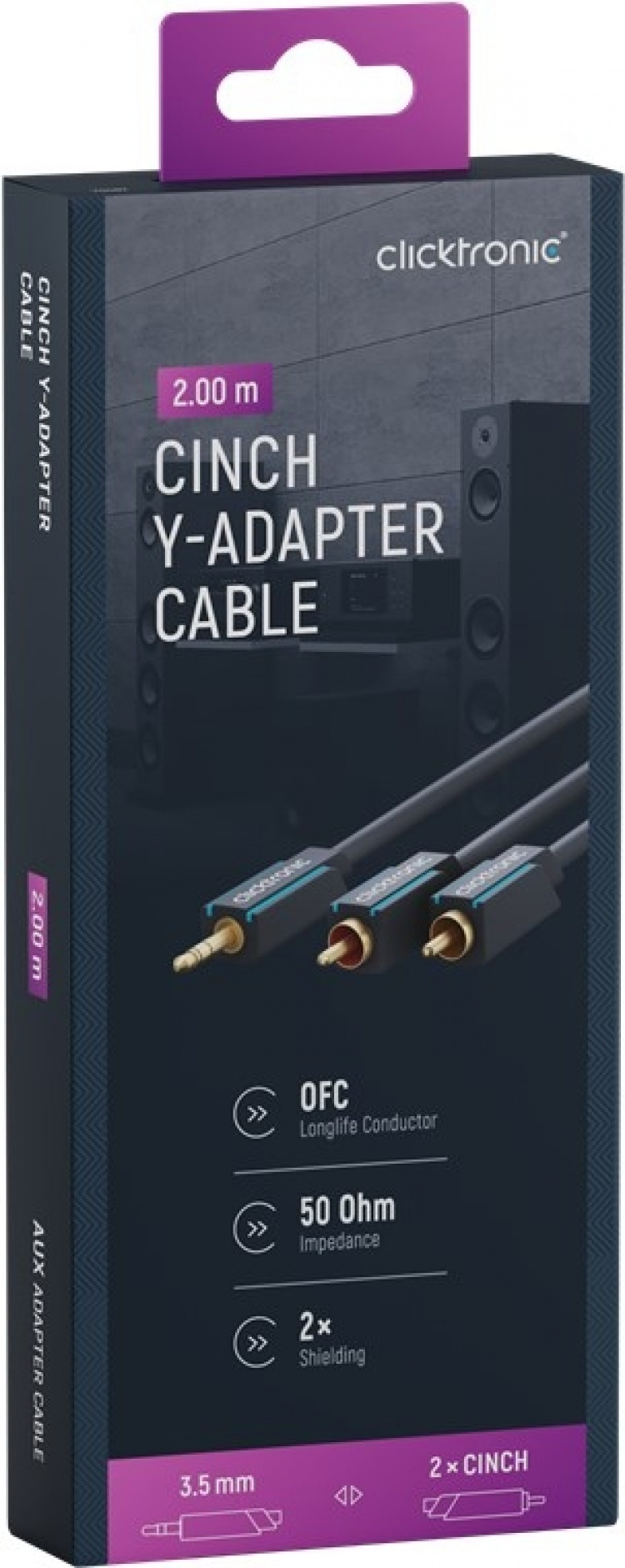 ClickTronic 3,5 mm AUX till RCA-adapterkabel, stereo Premiumkabel | 1x 3,5 mm jackkontakt 2x cinchkontakt | 2,0 m | OFC innerledare ClickTronic 3,5 mm AUX till RCA-adapterkabel, stereo Premiumkabel | 1x 3,5 mm jackkontakt 2x cinchkontakt | 2,0 m | OFC innerledare