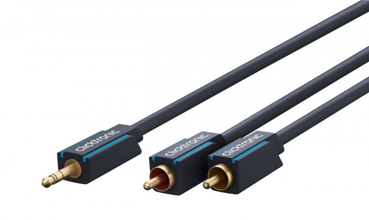 ClickTronic 3,5 mm AUX till RCA-adapterkabel, stereo Premiumkabel | 1x 3,5 mm jackkontakt 2x cinchkontakt | 10,0 m | OFC innerledare