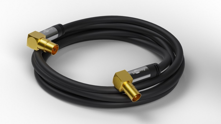 Goobay TV Antenna Cable (135 dB), 4x Shielded gold-plated, coaxial socket 90° > coaxial plug 90°, 10 m