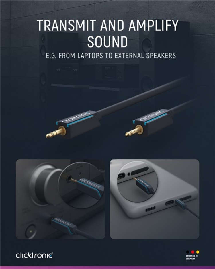 ClickTronic 3,5 mm AUX-kabel, stereo Premiumkabel | 1x 3,5 mm jackplugg 1x 3,5 mm jackplugg | 3,0 m | OFC innerledare ClickTronic 3,5 mm AUX-kabel, stereo Premiumkabel | 1x 3,5 mm jackplugg 1x 3,5 mm jackplugg | 3,0 m | OFC innerledare