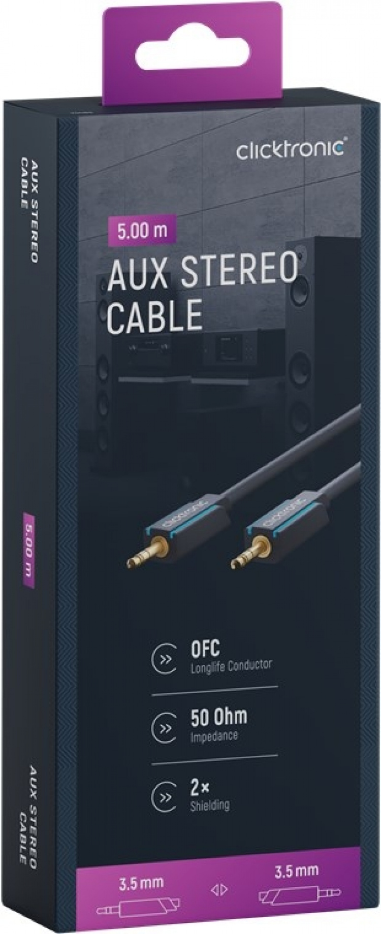 ClickTronic 3,5 mm AUX-kabel, stereo Premiumkabel | 1x 3,5 mm jackplugg 1x 3,5 mm jackplugg | 5,0 m | OFC innerledare ClickTronic 3,5 mm AUX-kabel, stereo Premiumkabel | 1x 3,5 mm jackplugg 1x 3,5 mm jackplugg | 5,0 m | OFC innerledare