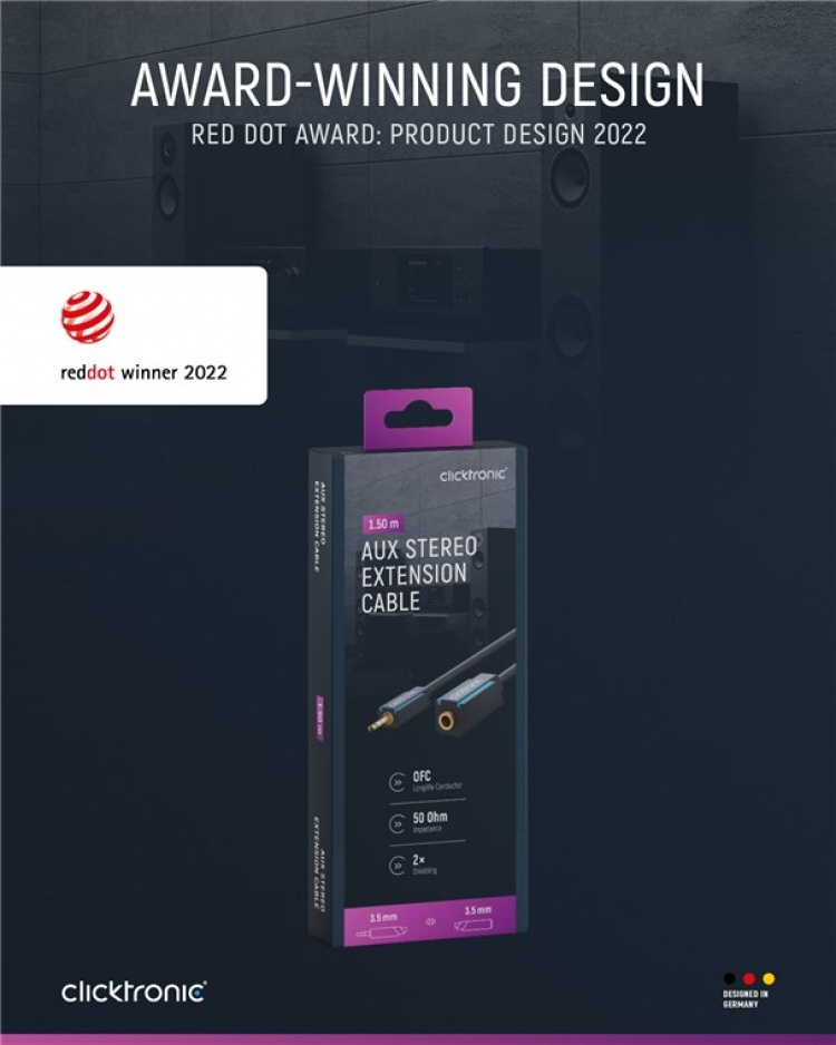 ClickTronic 3,5 mm AUX-förlängningskabel, stereo Premiumkabel | 1x 3,5 mm jackkontakt 1x 3,5 mm jackkontakt | 1,5 m | OFC innerledare ClickTronic 3,5 mm AUX-förlängningskabel, stereo Premiumkabel | 1x 3,5 mm jackkontakt 1x 3,5 mm jackkontakt | 1,5 m | OFC innerledare