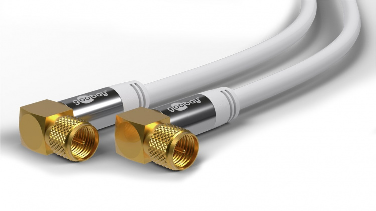 Goobay SAT Antenna Cable (135 dB), 4x Shielded gold-plated, F plug 90° > F plug 90°, 10 m
