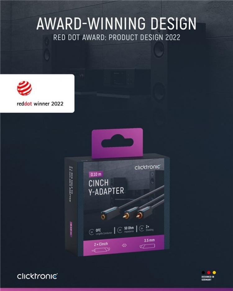 ClickTronic 3,5 mm AUX till RCA-adapterkabel, stereo Premium-kabel | 2x cinch-kontakt 1x 3,5 mm jackuttag | 0,1 m | OFC innerledare ClickTronic 3,5 mm AUX till RCA-adapterkabel, stereo Premium-kabel | 2x cinch-kontakt 1x 3,5 mm jackuttag | 0,1 m | OFC innerledare