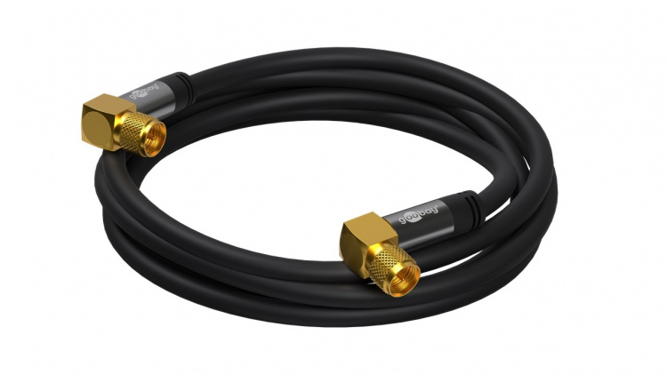 Goobay SAT Antenna Cable (135 dB), 4x Shielded gold-plated, F plug 90° > F plug 90°, 3 m