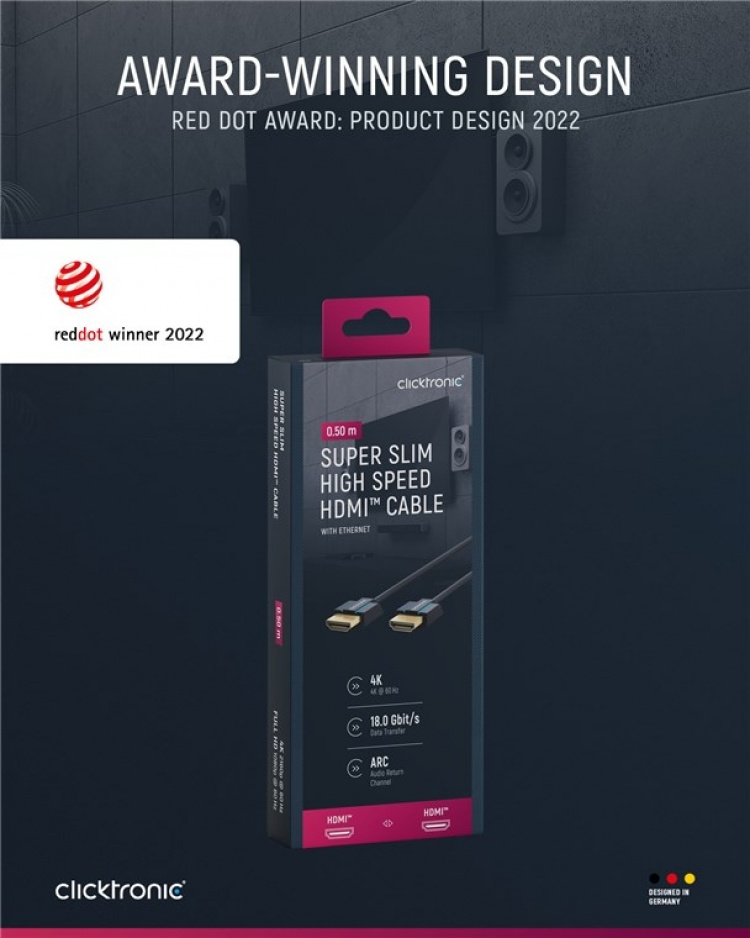 ClickTronic Ultra-Slim High Speed HDMI™ Cable with Ethernet Premium cable | 1x HDMI™ plug 1x HDMI™ plug | 0.5 m | UHD 4K @ 60 Hz ClickTronic Ultra-Slim High Speed HDMI™ Cable with Ethernet Premium cable | 1x HDMI™ plug 1x HDMI™ plug | 0.5 m | UHD 4K @ 60 Hz