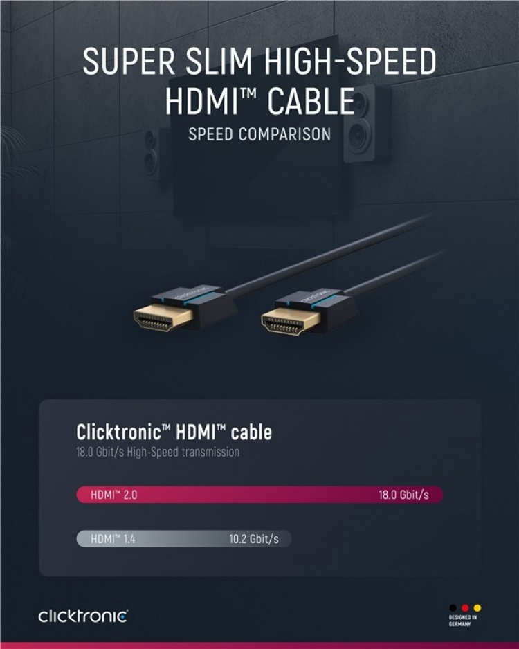 ClickTronic Ultra-Slim High Speed HDMI™ Cable with Ethernet Premium cable | 1x HDMI™ plug 1x HDMI™ plug | 2.0 m | UHD 4K @ 60 Hz ClickTronic Ultra-Slim High Speed HDMI™ Cable with Ethernet Premium cable | 1x HDMI™ plug 1x HDMI™ plug | 2.0 m | UHD 4K @ 60 Hz