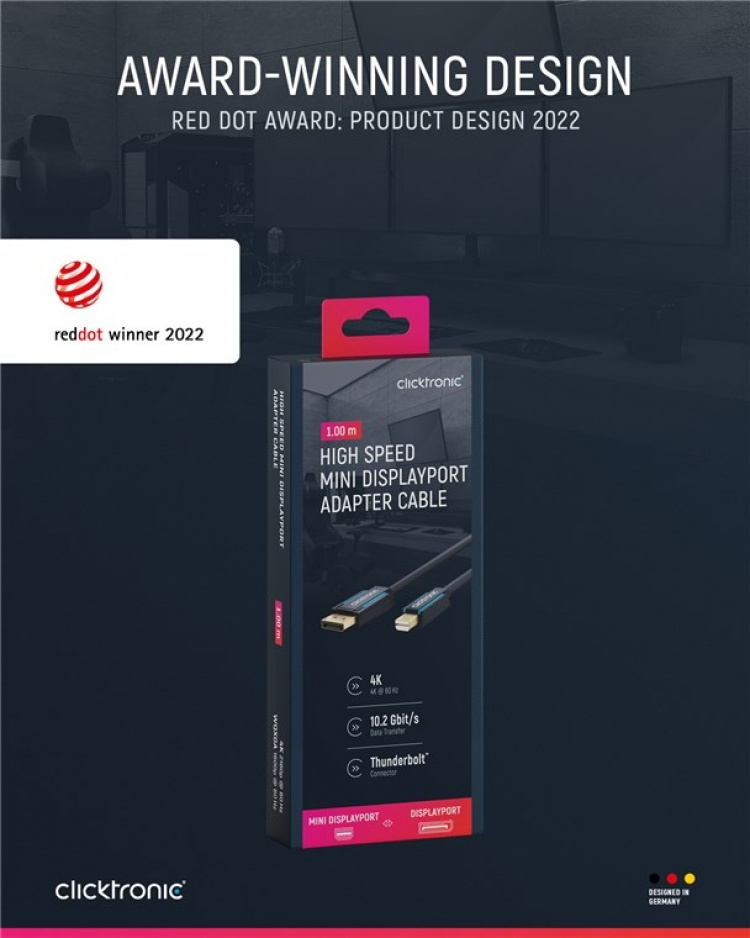 ClickTronic Adapterkabel för DisplayPort™ till mini DisplayPort™ premiumkabel | DisplayPort™-kontakt mini DisplayPort™-kontakt | 1,0 m | UHD 4K @ 60 Hz