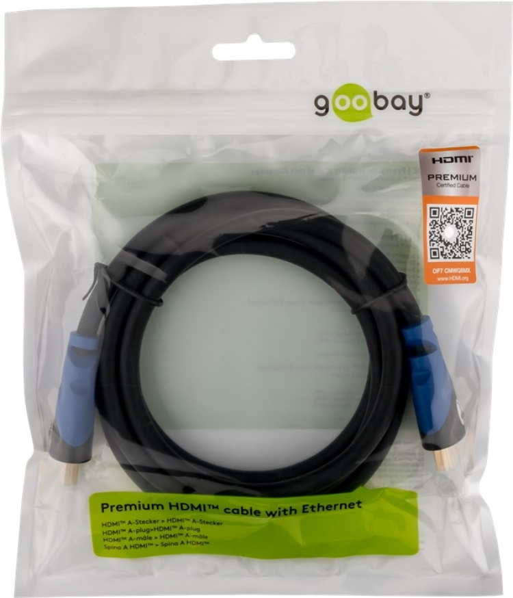 Goobay Premium High Speed HDMI™ Cable with Ethernet, Certified HDMI™ connector male (type A) > HDMI™ connector (type A), 1.5 m Goobay Premium High Speed HDMI™ Cable with Ethernet, Certified HDMI™ connector male (type A) > HDMI™ connector (type A), 1.5 m