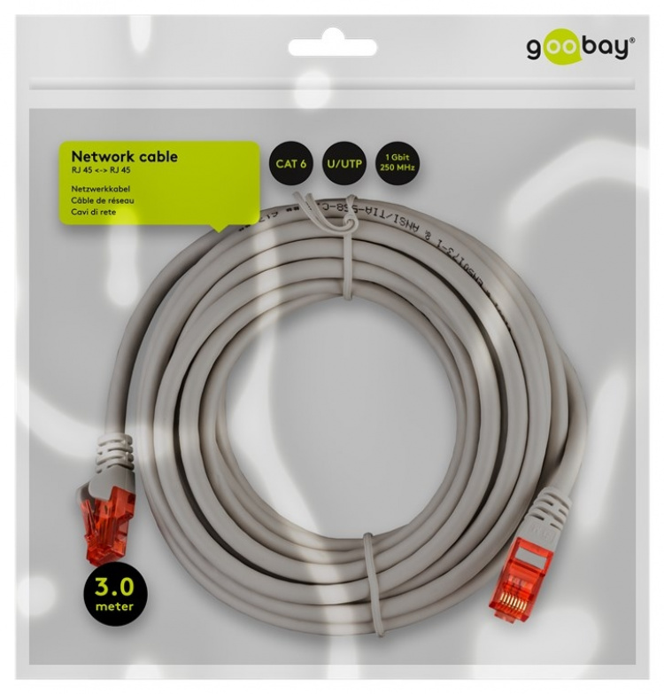 Goobay CAT 6 Patch Cable, U/UTP, grey copper-clad aluminium wire (CCA), 3 m Goobay CAT 6 Patch Cable, U/UTP, grey copper-clad aluminium wire (CCA), 3 m