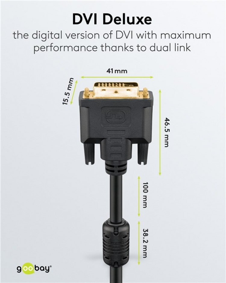 Goobay DVI-D Full HD Cable Dual Link, gold-plated DVI-D male Dual-Link (24+1 pin) > DVI-D male Dual-Link (24+1 pin), 3 m