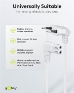 Goobay Connection Cable Euro Plug Angled at Both Ends, 0.75 m, White Euro plug (type C, CEE 7/16) > appliance socket C7 Goobay Connection Cable Euro Plug Angled at Both Ends, 0.75 m, White Euro plug (type C, CEE 7/16) > appliance socket C7