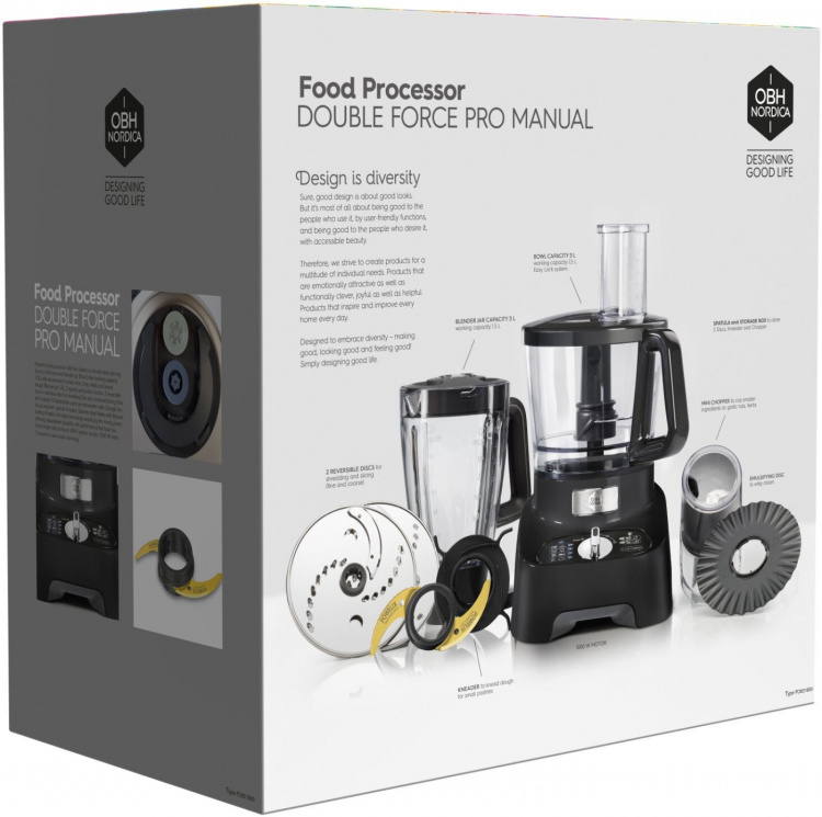 OBH Nordica Double Force Pro Manual -monitoimikone, musta OBH Nordica Double Force Pro Manual -monitoimikone, musta