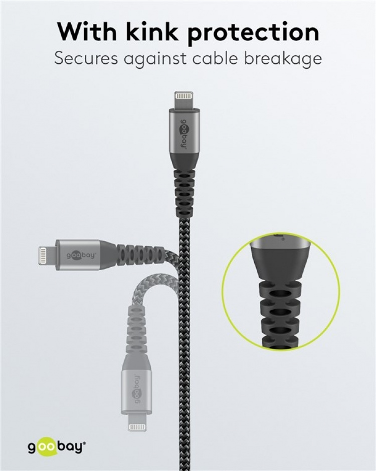 Goobay Lightning till USB-A-textilkabel med metallpluggar 1 m elegant och extra robust anslutningskabel för t.ex. Apple iPhone, iPad (Apple MFi certifierad)