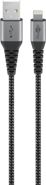 Goobay Lightning till USB-A-textilkabel med metallpluggar 2 m elegant och extra robust anslutningskabel för t.ex. Apple iPhone, iPad (Apple MFi certifierad) Goobay Lightning till USB-A-textilkabel med metallpluggar 2 m elegant och extra robust anslutningskabel för t.ex. Apple iPhone, iPad (Apple MFi certifierad)