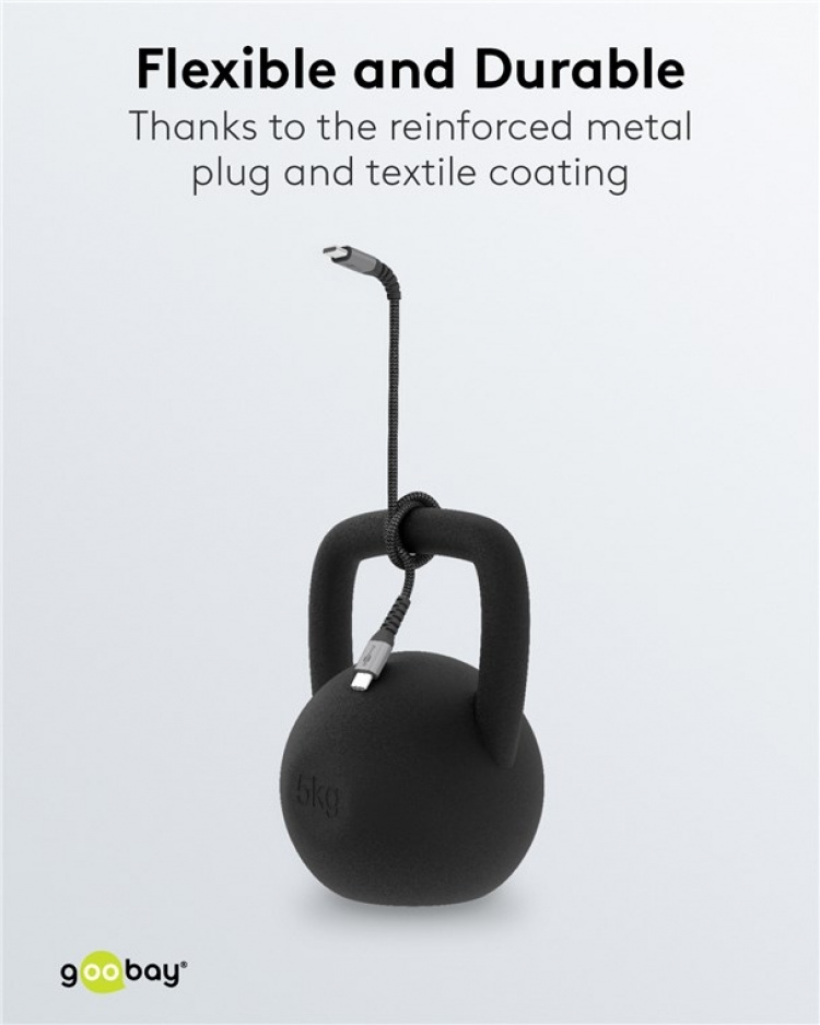 Goobay USB-C™-till-USB-C™-textilkabel med metallkontakter 1 m elegant och extra robust anslutningskabel för enheter med USB-C™-port