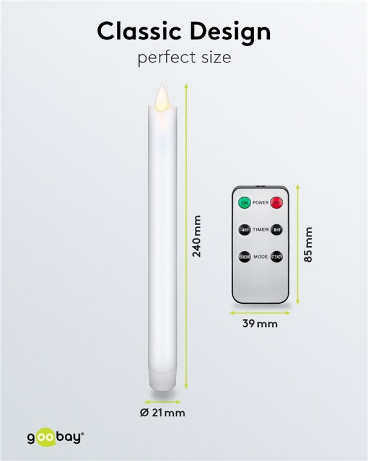 Goobay Set med 5 vita LED riktiga vax stav ljus, inkl. fjärrkontroll Vacker och säker belysningslösning för många områden som hus och loggia, kontor eller skolor