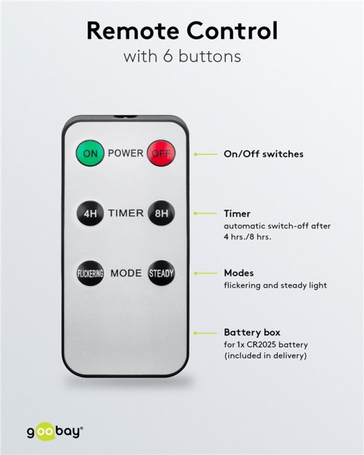 Goobay Set med 5 vita LED riktiga vax stav ljus, inkl. fjärrkontroll Vacker och säker belysningslösning för många områden som hus och loggia, kontor eller skolor