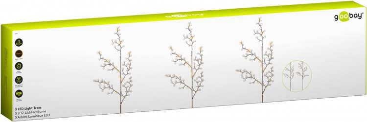 Goobay Set med 3 ljusgranar med 75 lysdioder med timerfunktion, varmvitt (3000 K), batteridrift, för inomhus och utomhusbruk (IP44)