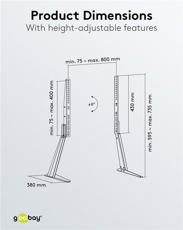 Goobay TV bordsställ för TV-apparater och monitorer mellan 32 och 70 tum (81-178 cm) upp till 50 kg, lutas