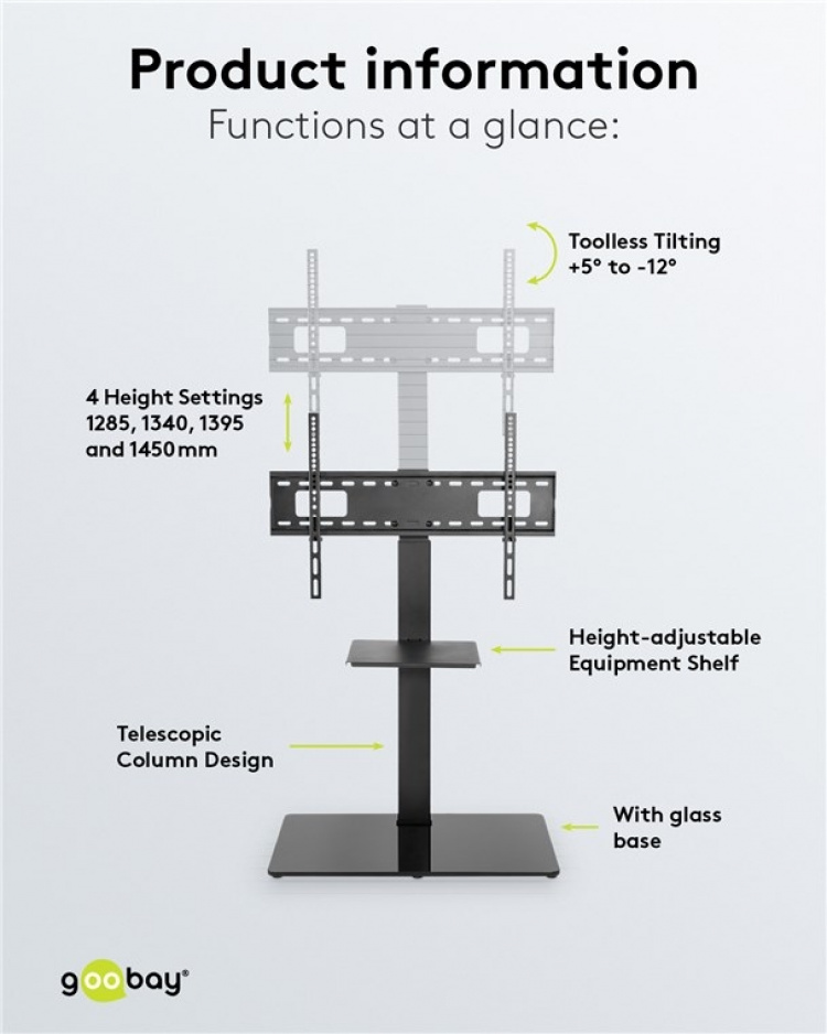 Goobay TV-golvstativ Basic (storlek L) för TV-apparater och bildskärmar mellan 37 och 70 tum (94-178 cm) upp till 40 kg, svängbar