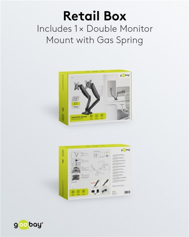 Goobay Dubbel skärmsfäste med gasfjäder för skärmar mellan 17 och 32 tum (43-81 cm) Goobay Dubbel skärmsfäste med gasfjäder för skärmar mellan 17 och 32 tum (43-81 cm)