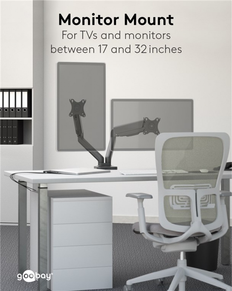 Goobay Dubbel skärmsfäste med gasfjäder för skärmar mellan 17 och 32 tum (43-81 cm) Goobay Dubbel skärmsfäste med gasfjäder för skärmar mellan 17 och 32 tum (43-81 cm)