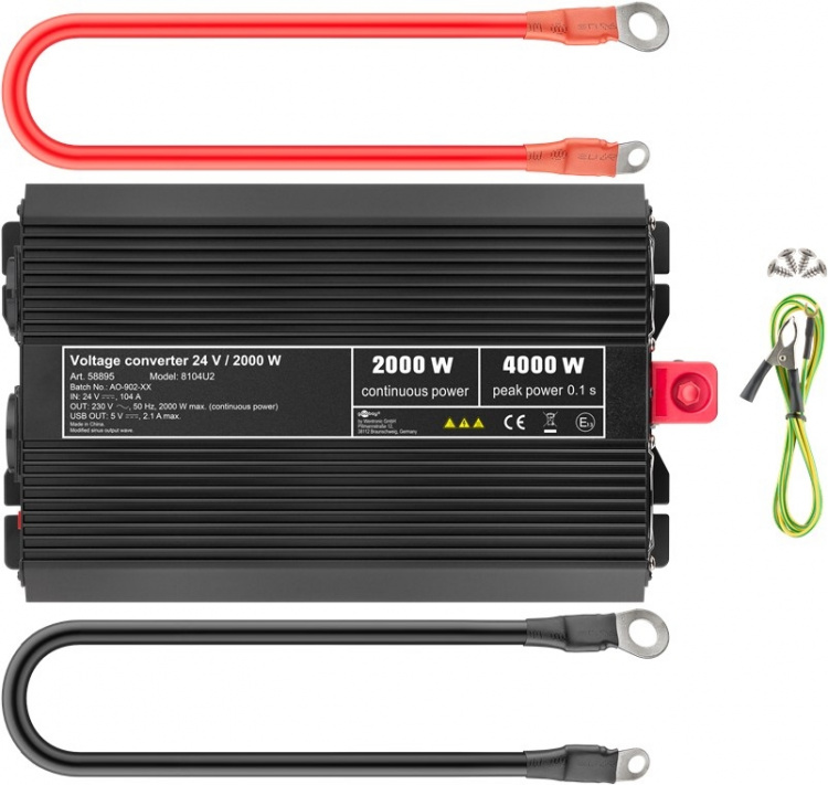 Goobay Spänningsomvandlare DC/AC (24 V - 230 V/2000 W) USB omvandlar 24 V DC till 230 V AC